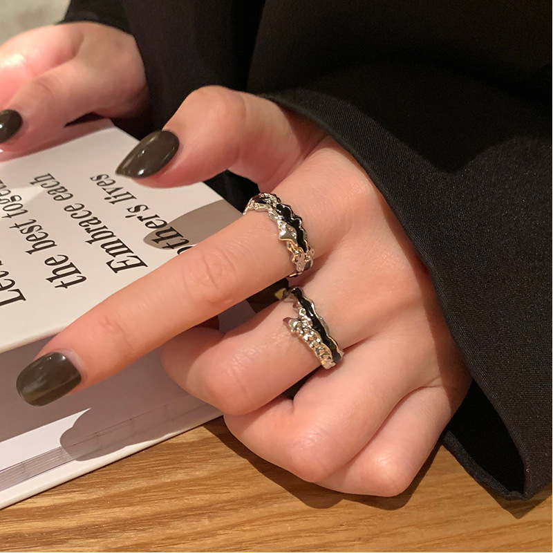 Dark texture drip glaze open ring, a unique design for women, fashionable and individual, new trendy, light luxury and high-end index ring full figure