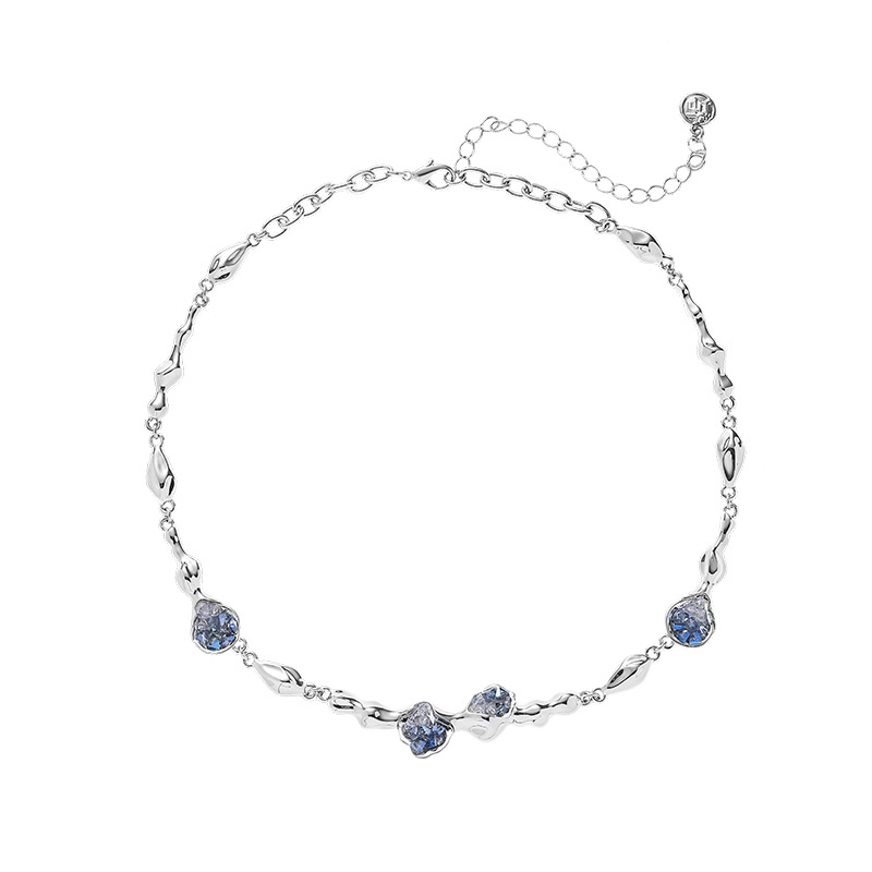 Original blue gradient glass bead jewelry wholesale, cold style light luxury ins necklace, versatile and high-end necklace for women Item Picture