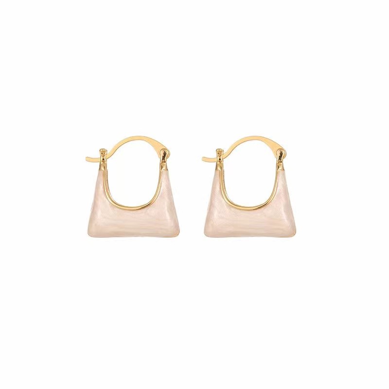 Milky and creamy ~ White oil-dripping bag ear buckles 2025 new style, trendy, small and exquisite design, ear studs and earrings Item Picture