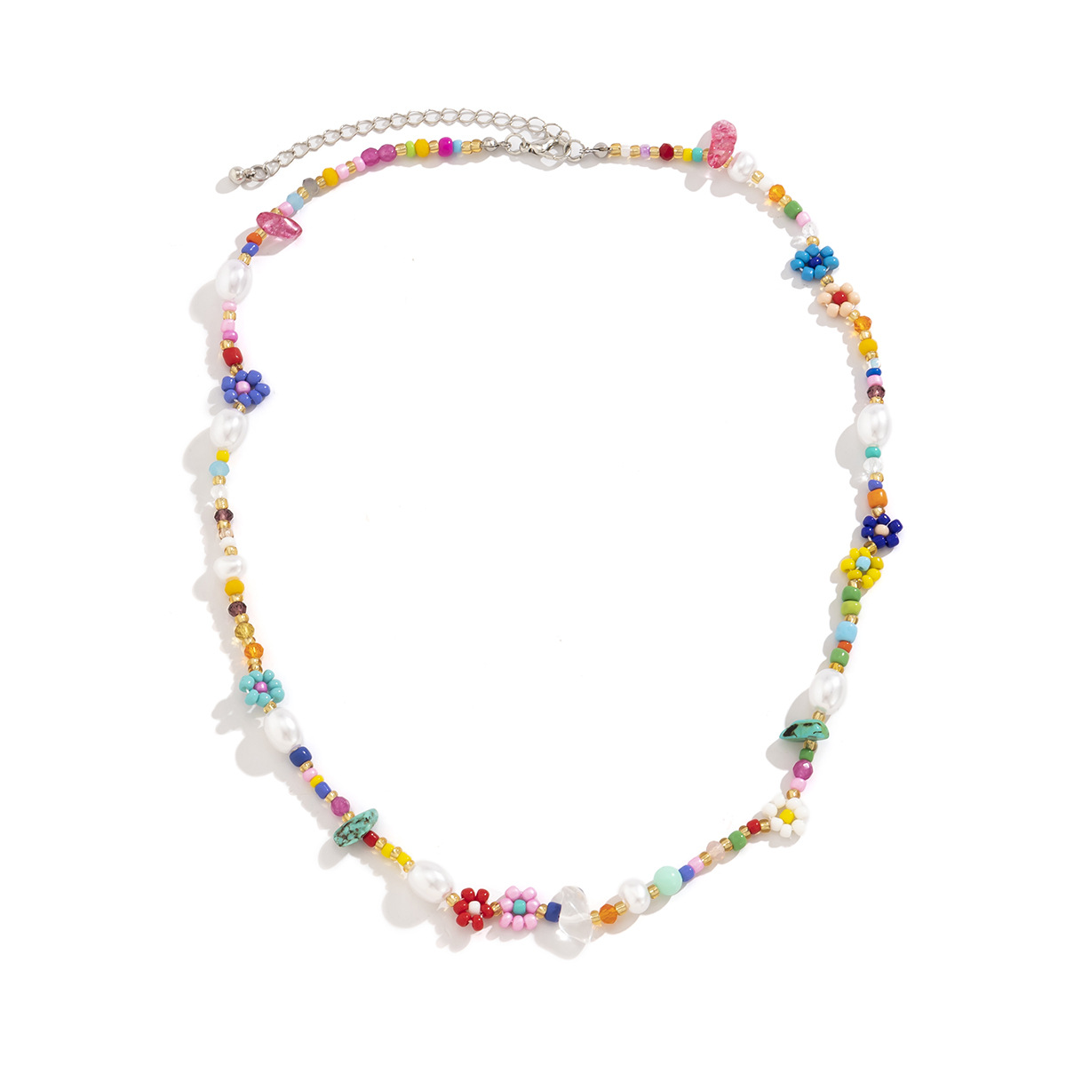 European and American cross-border jewelry, retro mixed style, turquoise imitation pearl collarbone chain, niche design sense, Daisy necklace for women Item Picture