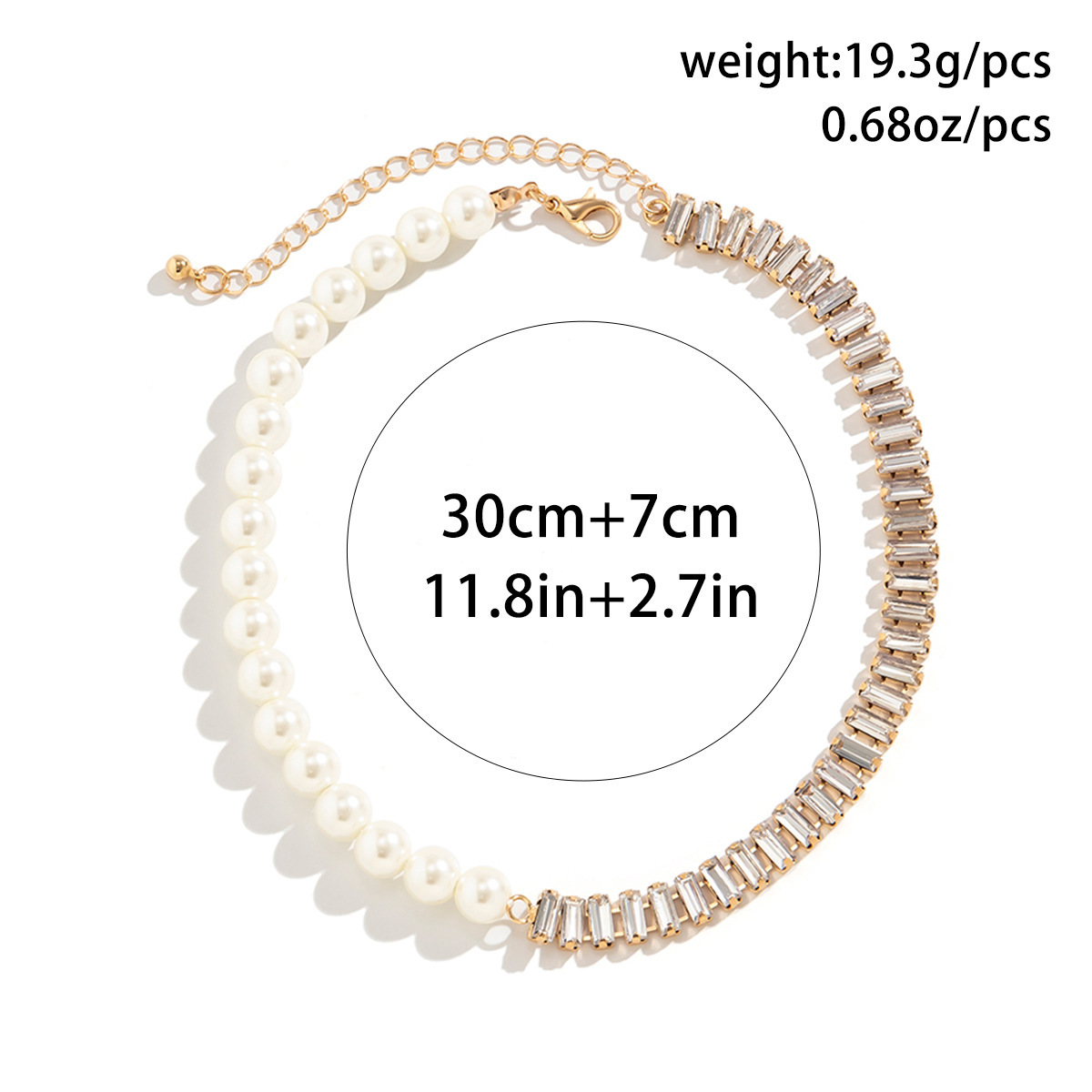 European and American cross-border jewelry hip-hop double-layer water diamond claw chain collarbone chain simple geometric square zircon pearl necklace Item Picture