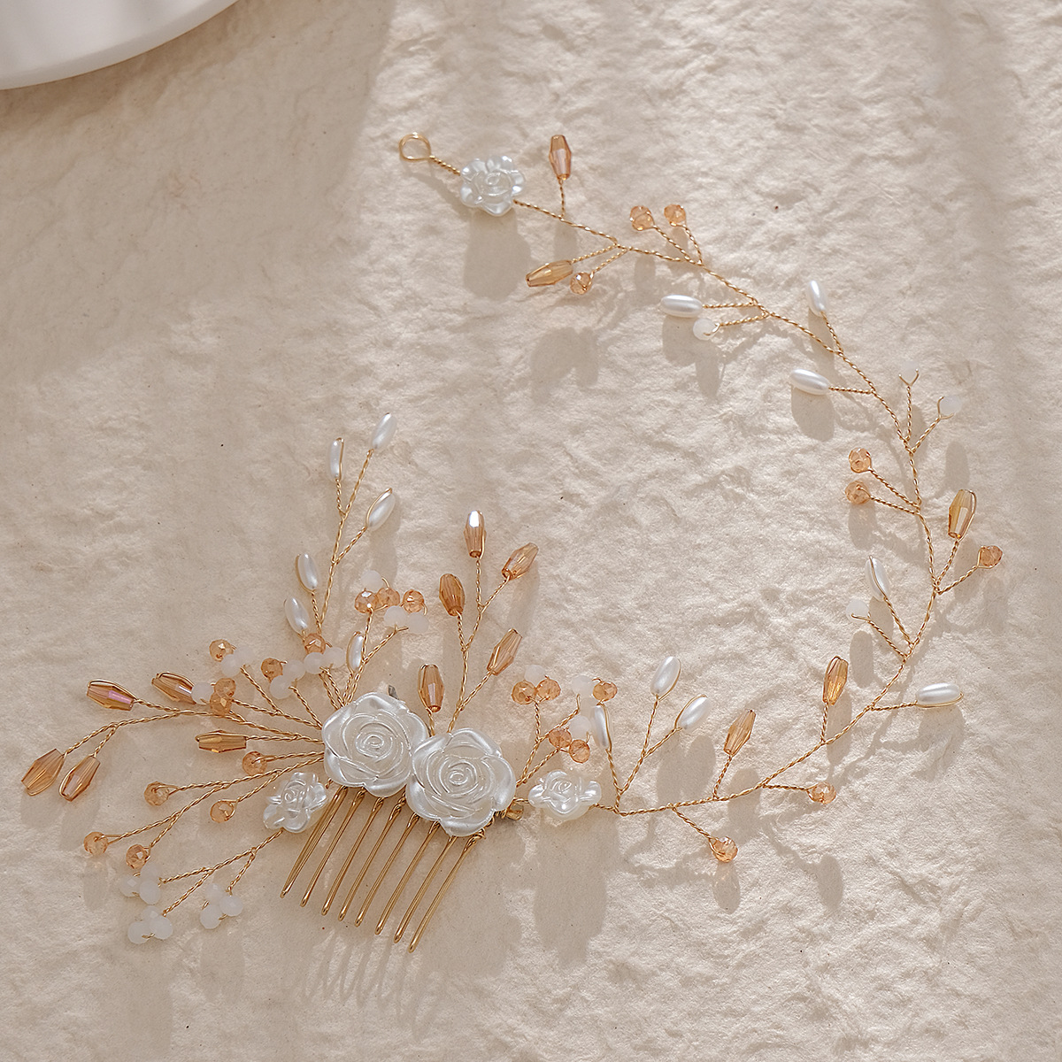 European and American cross-border crystal pearl bride's hair bun, versatile and retro wedding bun headwear, white camellia hair bun for women Specification drawing