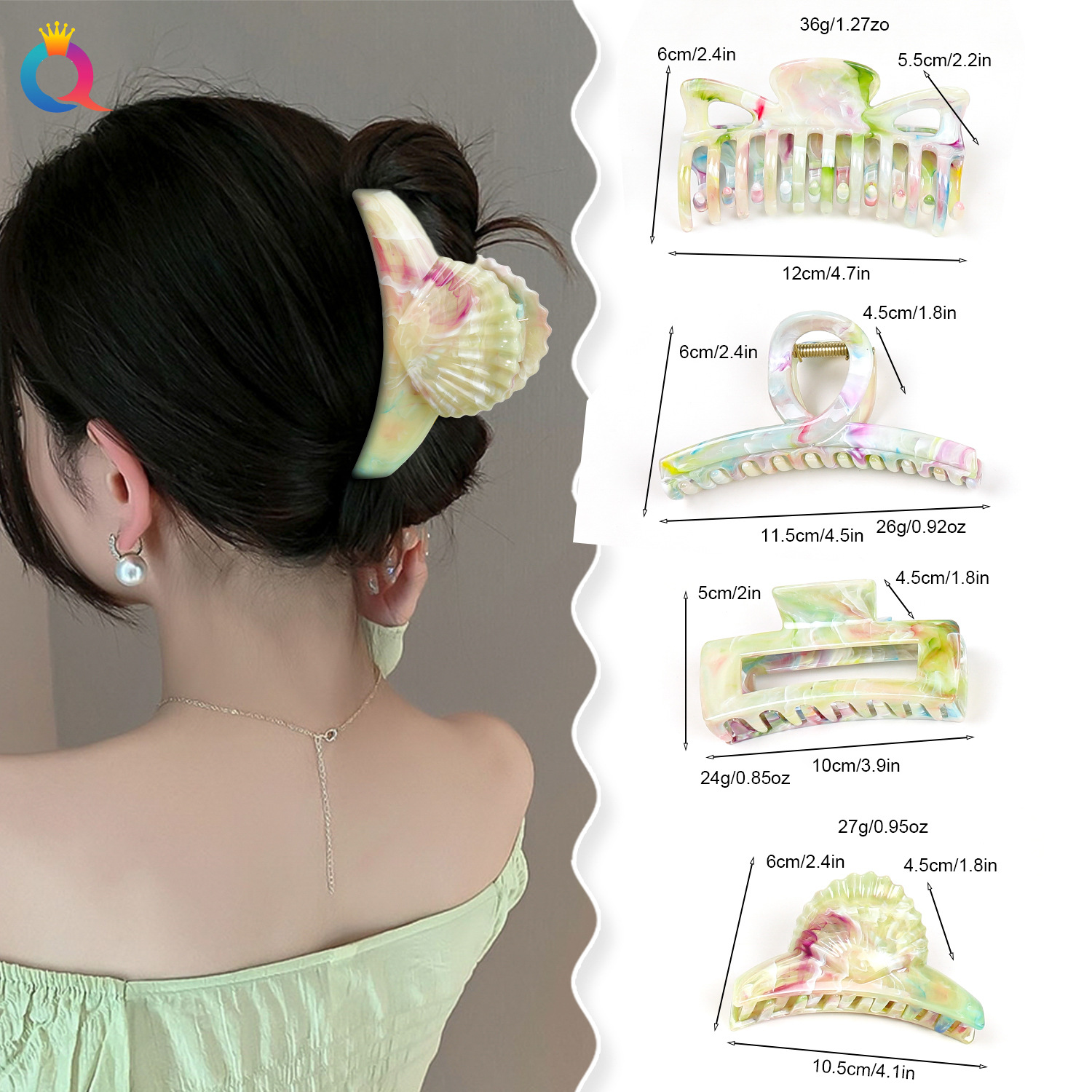 Wholesale of Qiyue water flow pattern ABS acetic acid imitation hair clips, light luxury updo hair clips, women's back head shark clips hair accessories details Picture