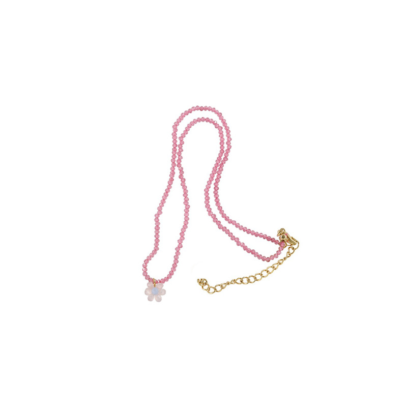 A pink beaded flower necklace with a niche design sense, a new and fresh collarbone chain for women in 2023, a trend on Instagram Item Picture