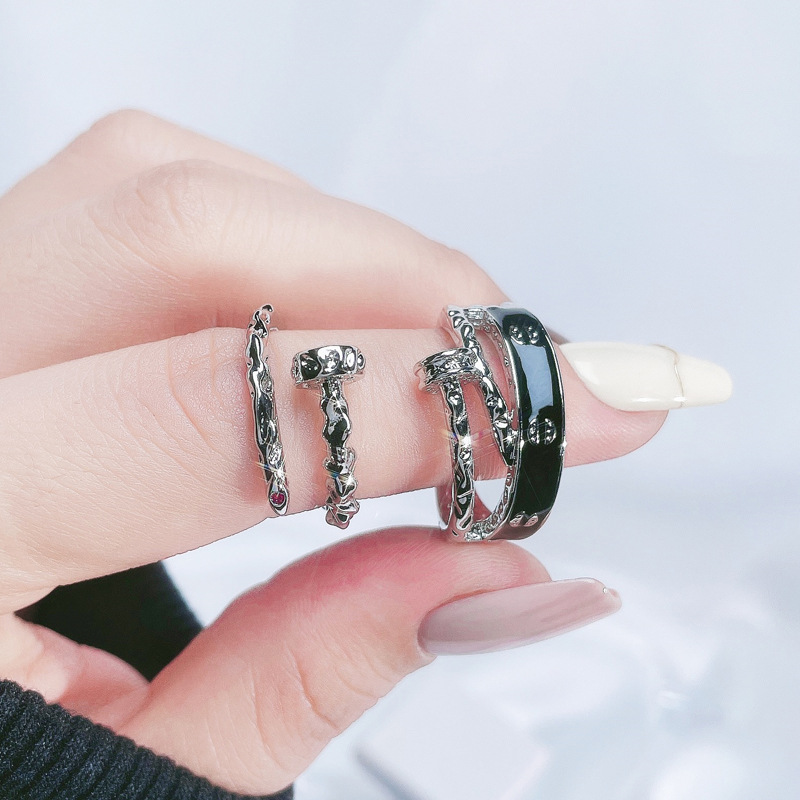 A high-end, slightly inlaid zircon open ring for women's light luxury, niche ins style, cold and fashionable, versatile ring trend details Picture
