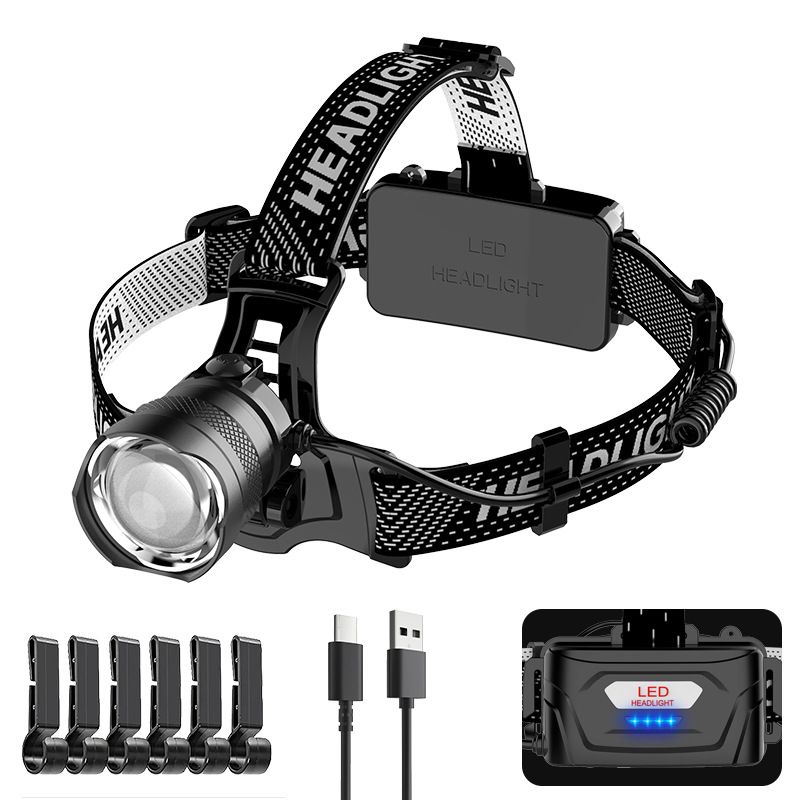 户外感应头灯跨境批发白激光伸缩变焦充电感应头灯强光防水探照灯细节图