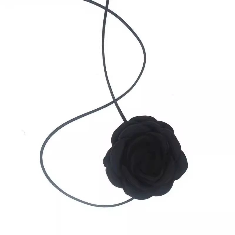 A wine-red camellia French petit Chanel style retro necklace with a rose flower neckband for a choker girl Item Picture