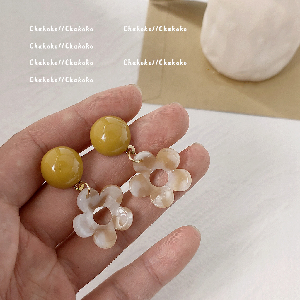 Sweet and colorful flower stud earrings ~ Color-blocking and fresh 2025 summer new earrings, simple and versatile earrings for women details Picture