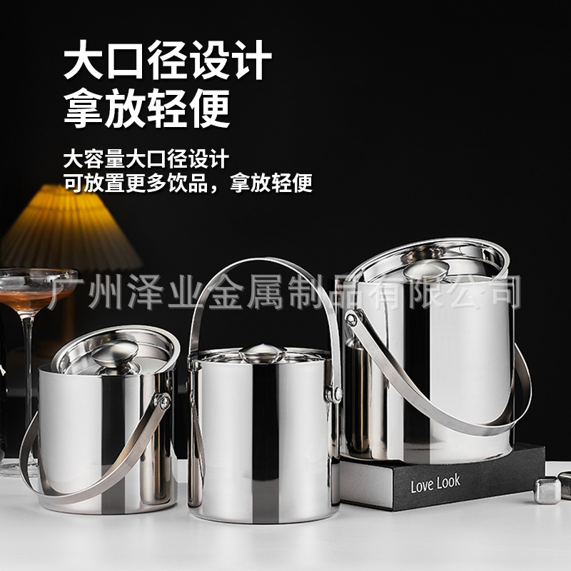 Cross-border high-quality double-layer insulated stainless steel ice bucket, ice cube bucket, bar TKV commercial and household ice granule bucket details Picture