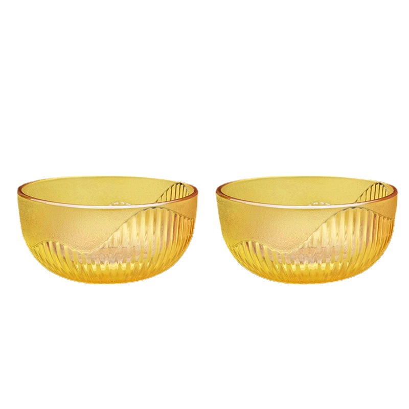 Golden glass bowl four-piece set, Nordic-style grey rice bowl, household salad bowl set, festival event gift Item Picture