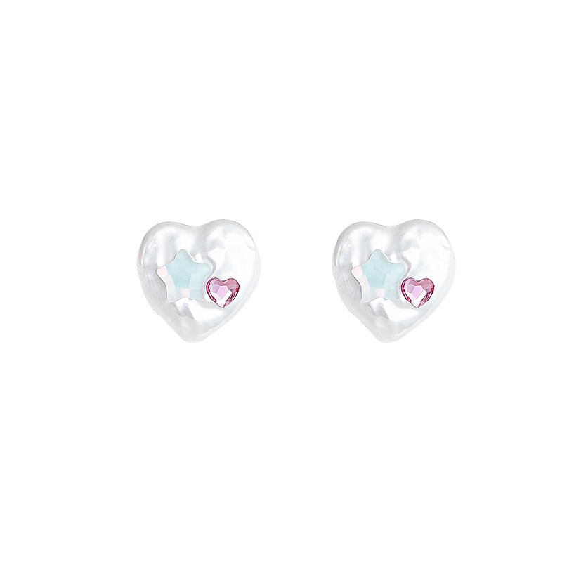 Colorful zircon heart-shaped star stud earrings for women, dopamine fresh and sweet earrings S925 silver needle earrings wholesale Item Picture