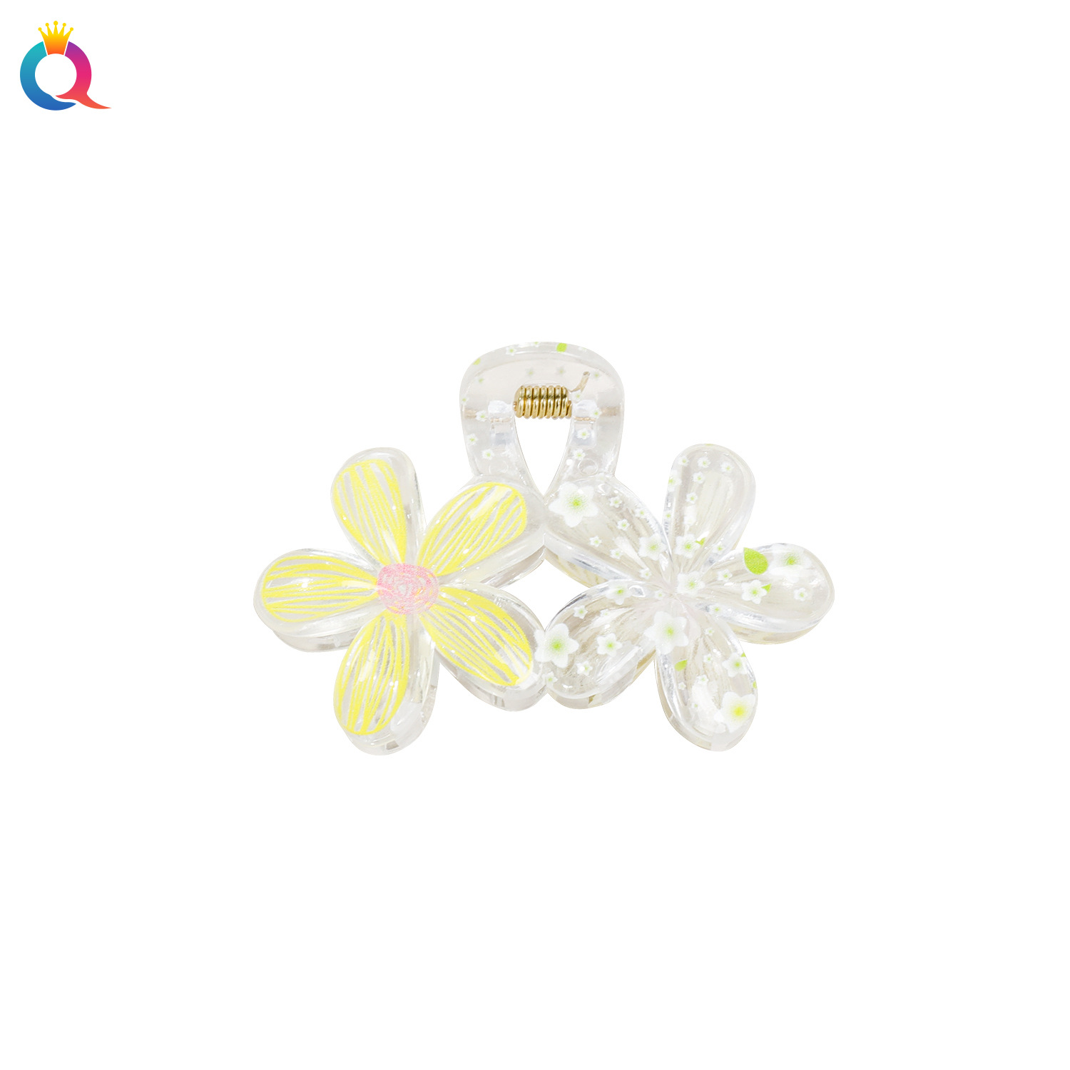 Wholesale of Qiyue's new fresh and delicate printed five-petal flower grabbler women's creative updo ponytail hairpin shark clip Item Picture