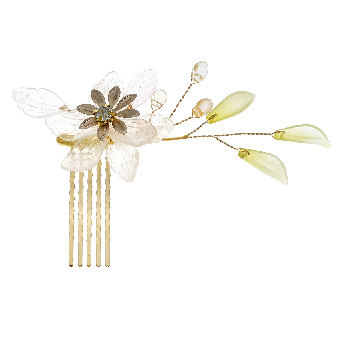 New Chinese-style Xiuhe ancient-style hair accessory, beautiful crystal pearl comb, bride's updo headwear, resin flower comb Item Picture