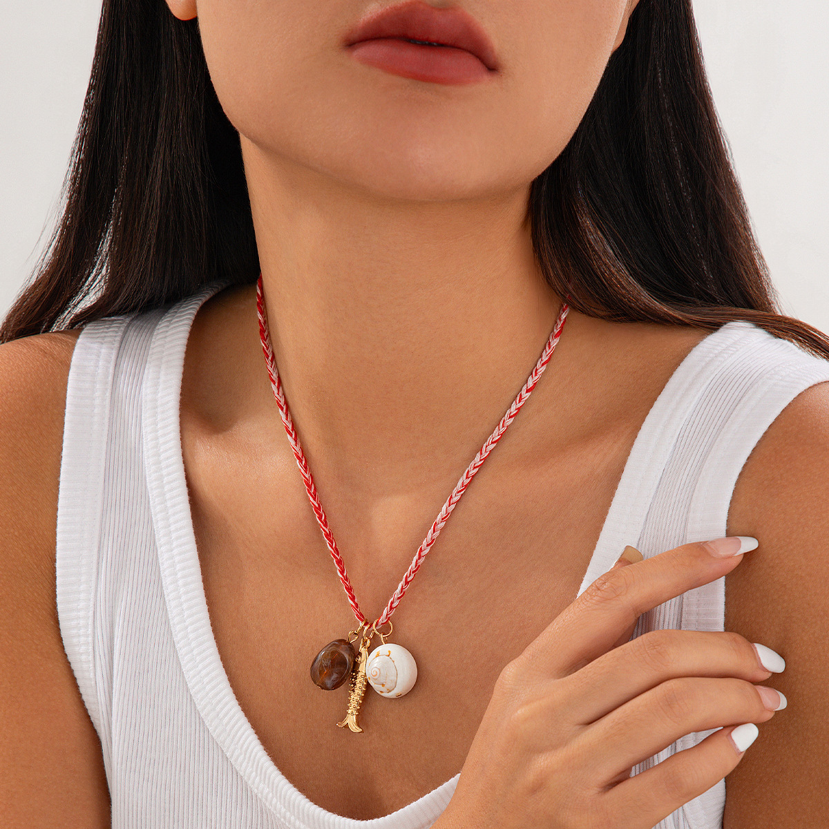 European and American cross-border jewelry, personalized small fish shell pendant, collarbone chain, layered wind round piece beaded multi-layer necklace for women Specification drawing