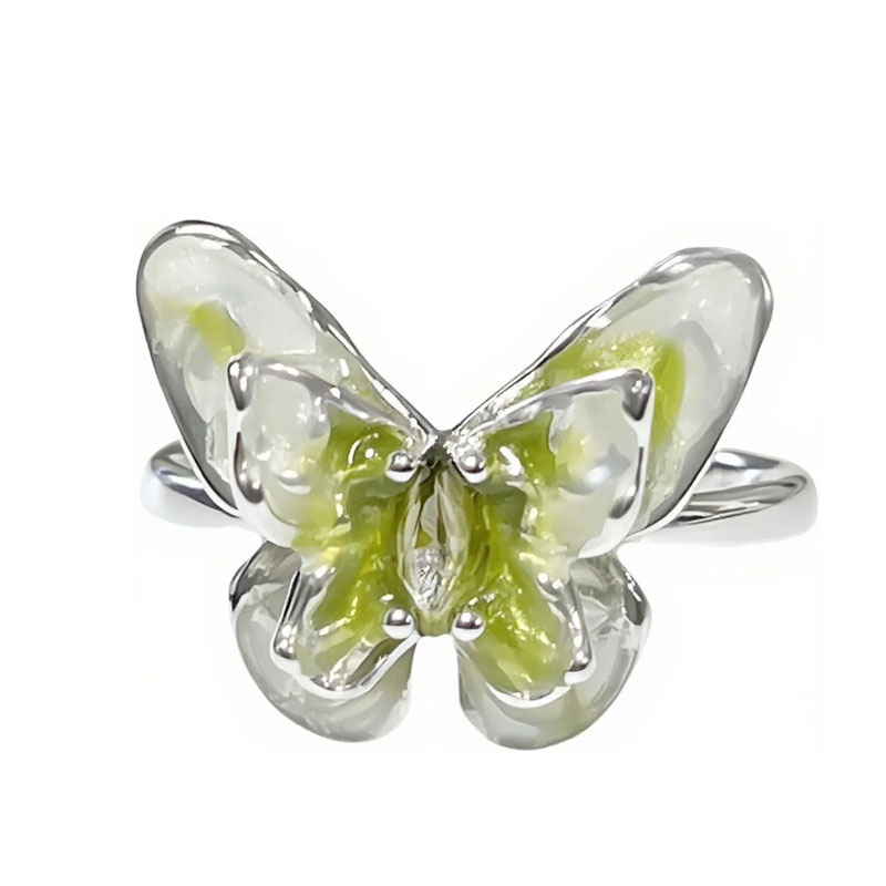 Forest-themed gradient blue and green three-dimensional butterfly opening ring, a French retro, high-end, simple and fashionable ring for women Item Picture