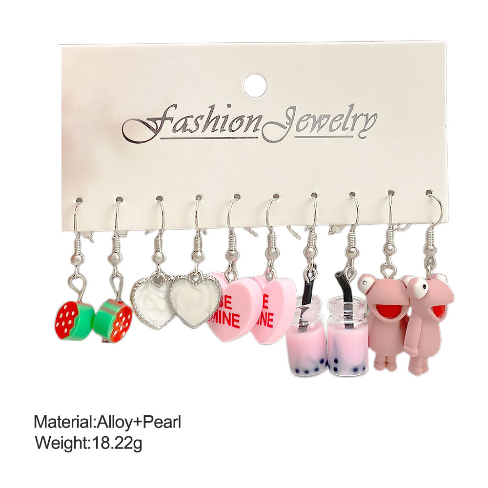 European and American cross-border unique and funny frog and duck heart-shaped ear buckles, creative acrylic butterfly pearl card earrings batch Specification drawing