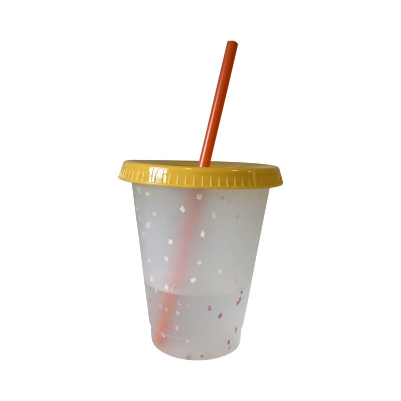 New creative glitter rainbow color-changing cup, cold color-changing with straw, short DIY plastic cup manufacturer wholesale Item Picture
