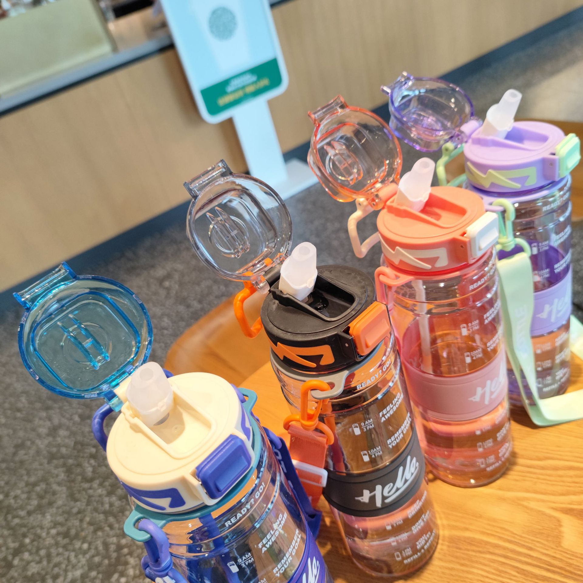 Wholesale summer portable backpack, duckbill, straw, plastic water cup, high appearance level, transparent water bottle, cross-border e-commerce 1000ml details Picture
