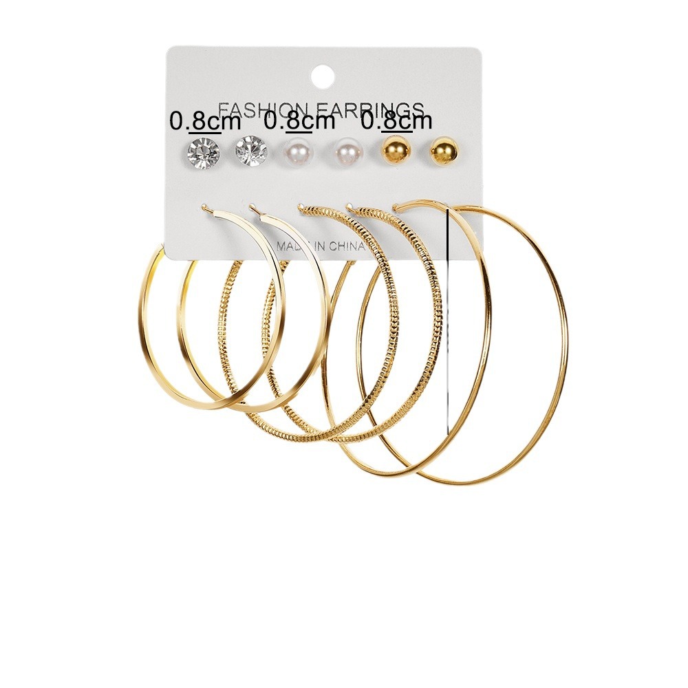 Wholesale of 6 pairs of C-shaped large ear ring and stud sets of personalized earrings with exaggerated European and American accessories for cross-border fashion and versatility Item Picture
