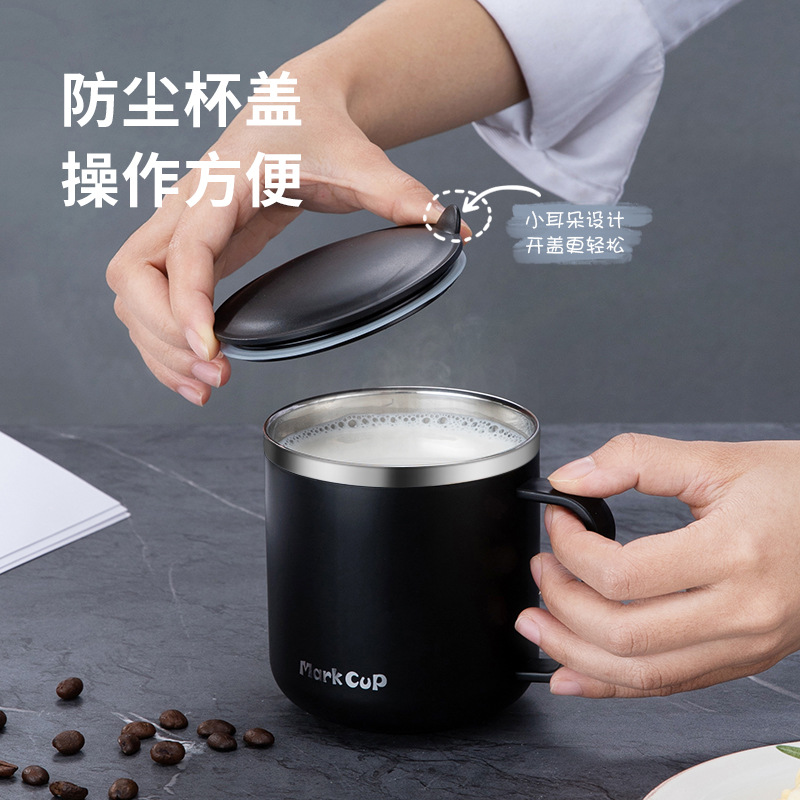 304 stainless steel adult water cup, mug, double-layer heat insulation, handle cup, adult cup with engraved logo Specification drawing