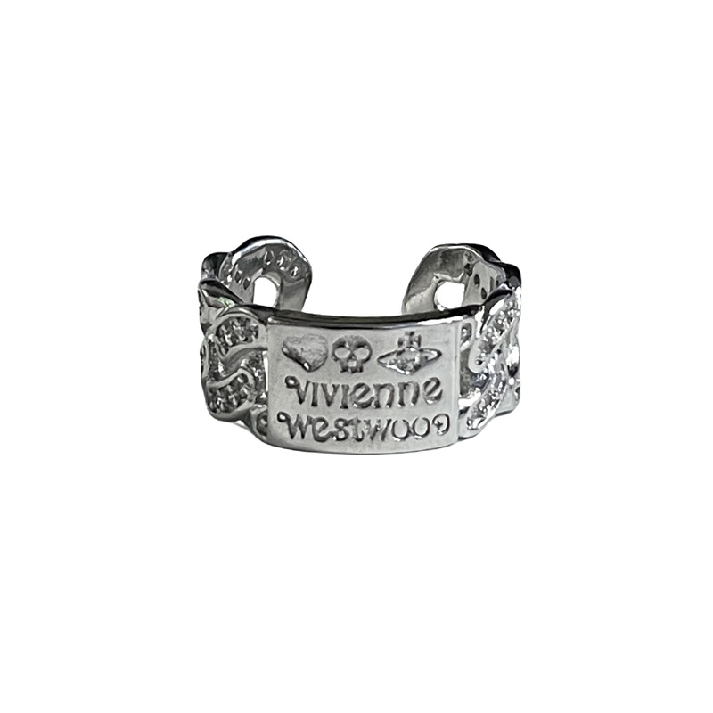 Dark Saturn letter light luxury open ring, a punk personality cold style ring for girls, versatile autumn and winter accessories Item Picture
