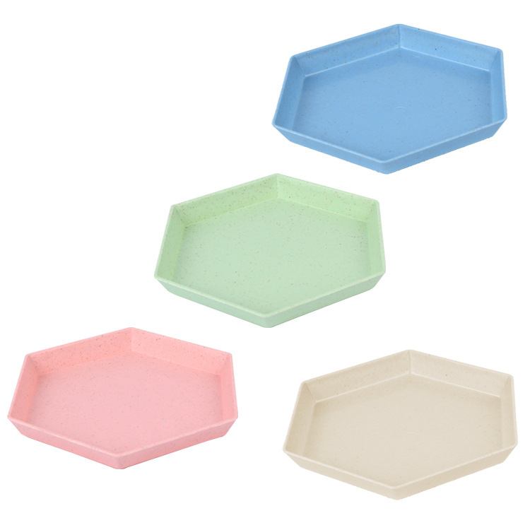 Wholesale of cross-border wheat straw round plates, household hexagonal fruit plates, creative plastic bone-spitting plates and garbage plates Item Picture