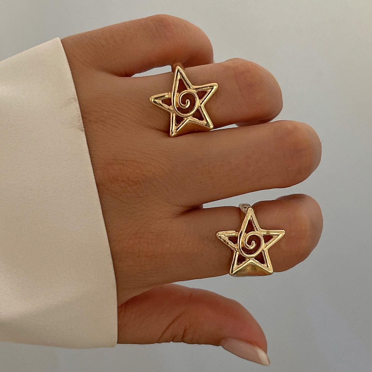Cross-border European and American accessories, fashionable commuting five-pointed star heart-shaped open ring, alloy versatile ring set Specification drawing