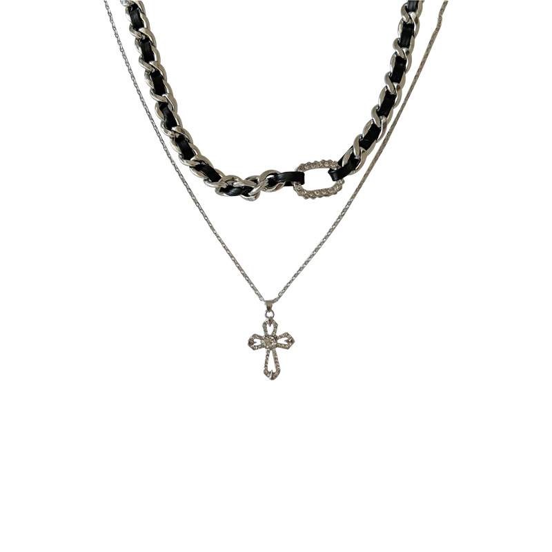 Retro cross double-layered necklace for women, 2024 new European and American style, dark and cold style accessory Item Picture