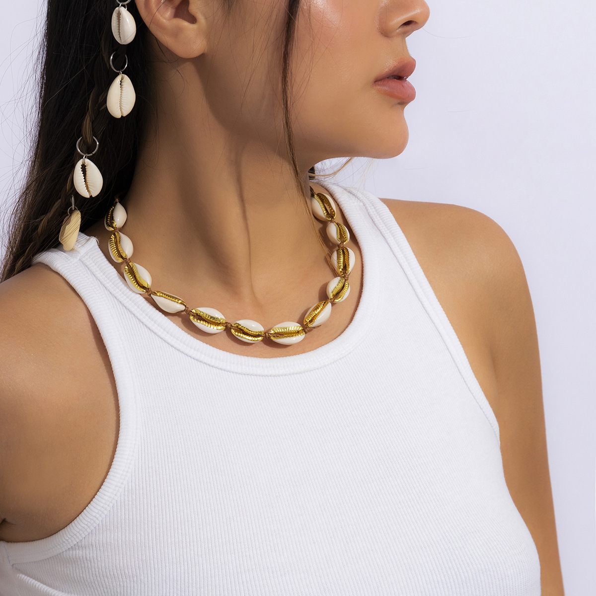 European and American cross-border accessories, Bohemian-style woven adjustable collarbone chain, ethnic style versatile shell necklace for women details Picture