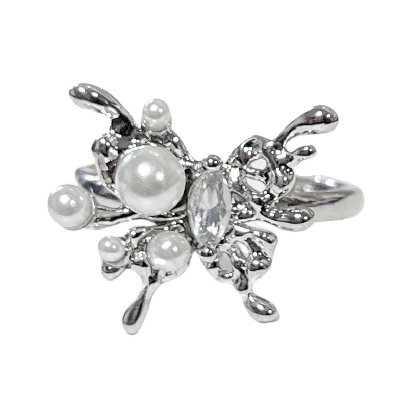 French pearl light luxury high-end ring, women's irregular bow, Hong Kong style, fashionable and cold style ring trend Item Picture