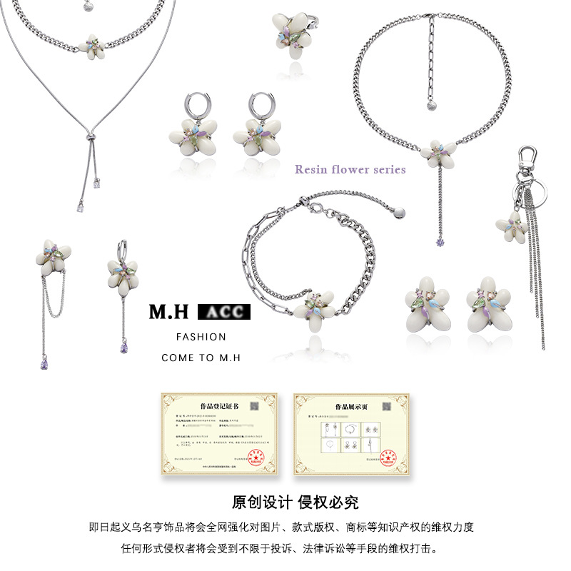 Original French cream resin flower necklace for women, light luxury and niche collarbone chain, elegant and versatile, sweet accessory wholesale Application Scenario