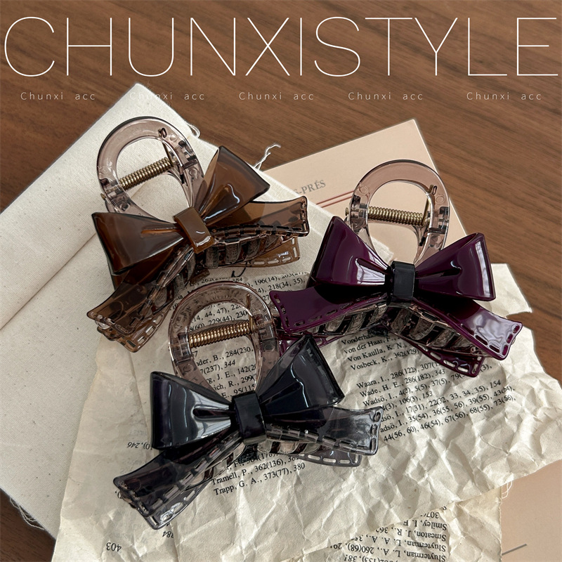 Korean acetic acid high-end three-dimensional double-sided hair clip, jelly-like bow shark clip, exquisite and elegant color matching grab clip full figure