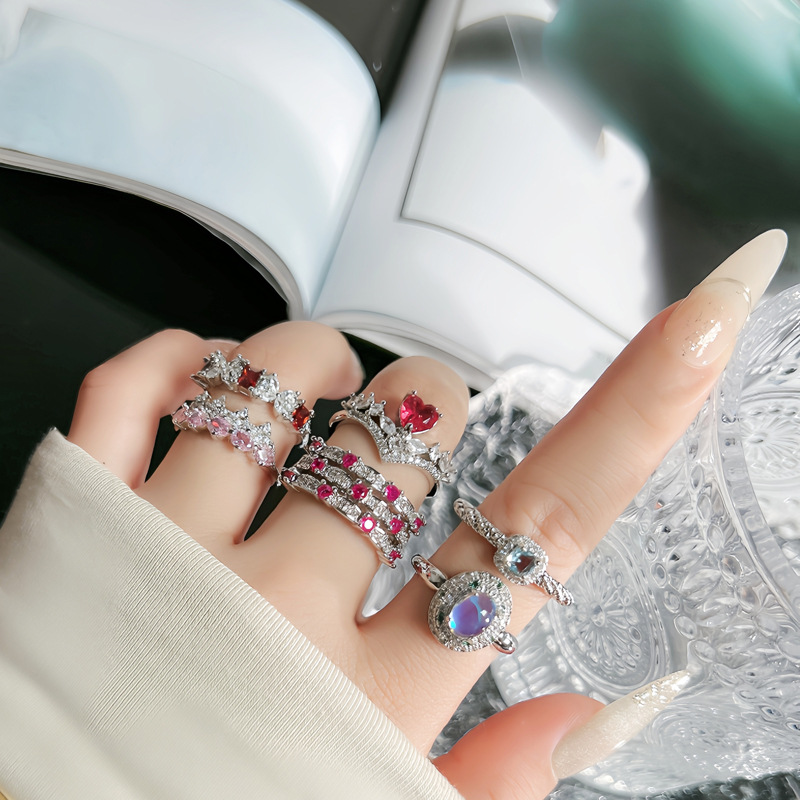 New Chinese-style, light luxury, high-end color diamond inlaid open ring for women on Instagram, cold style, personalized and versatile ring Application Scenario