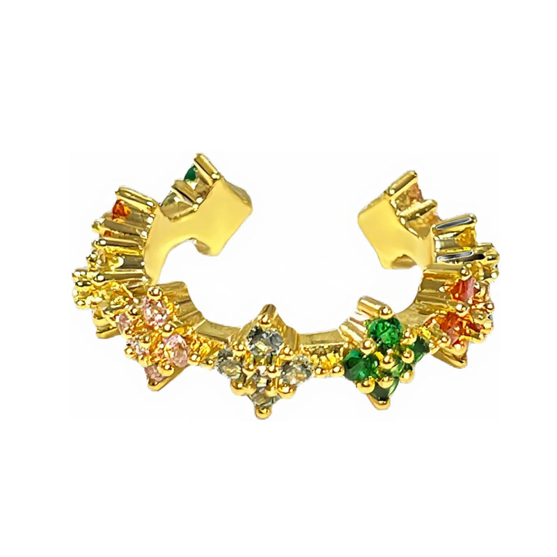 Rainbow Series Dopamine colored diamond four-leaf Clover Exquisite light Luxury Open Ring, sweet and cool, niche and high-end ring for women Item Picture
