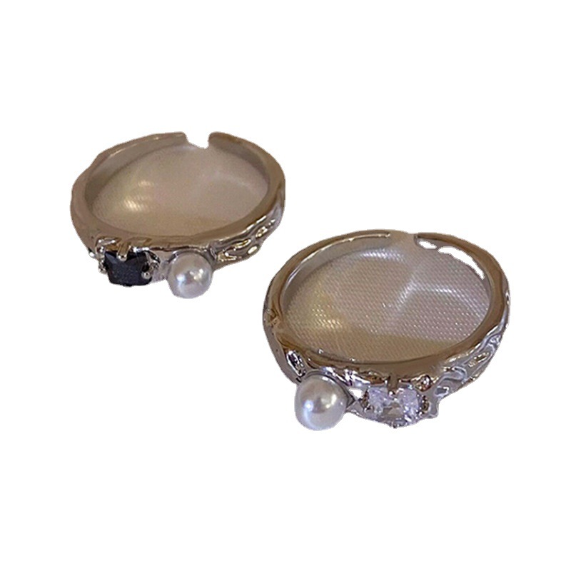 Cold style pearl index finger ring, a niche design for women, with a sense of high-end, irregular, fashionable and individual zircon open ring Item Picture