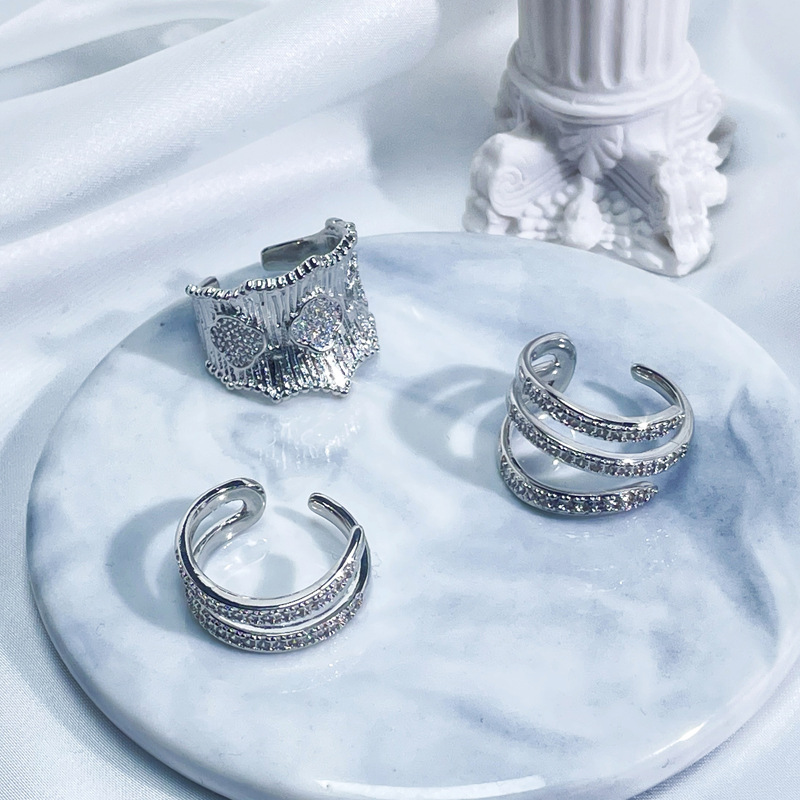 Irregular-line micro-inlaid elegant open ring for women, exquisite and versatile, light luxury and high-end, niche cold style ring details Picture