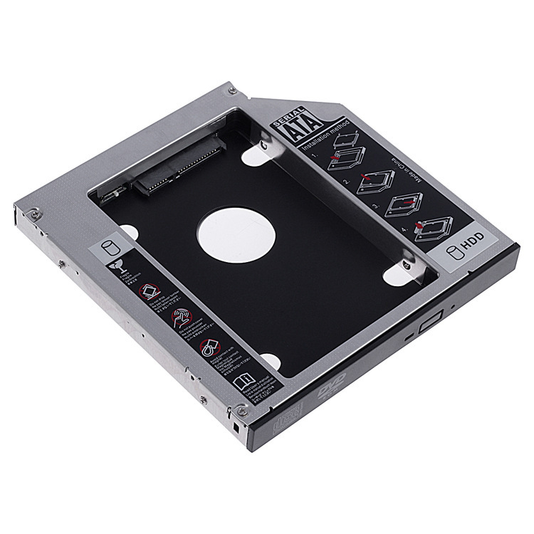 The thickness of the SATA serial port notebook optical drive bay is a 2.5-inch all-aluminum alloy hard drive bracket with a thickness of 12.7/9.5mm Specification drawing