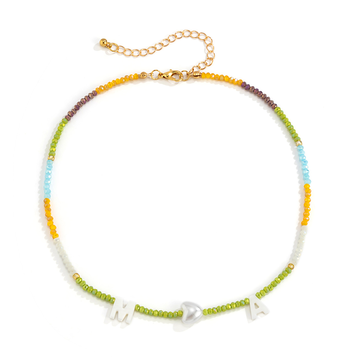 European and American cross-border hand-woven rice bead letter necklace, women's retro ethnic style pearl shell beaded necklace Item Picture