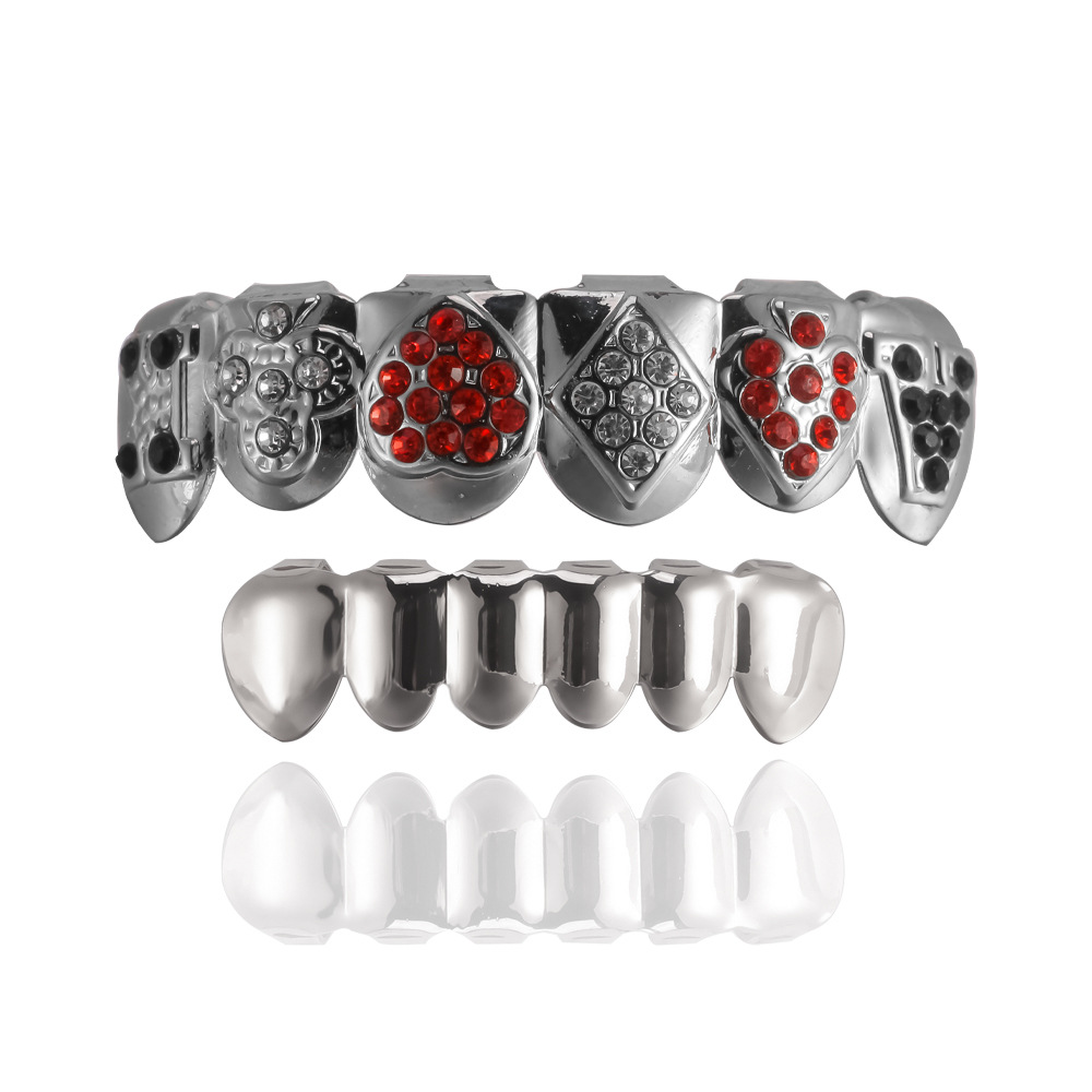 European and American fashionable electroplated playing cards, hip-hop teeth full of diamonds, trendsetters, Halloween HIPHOP nightclub teeth accessories Specification drawing