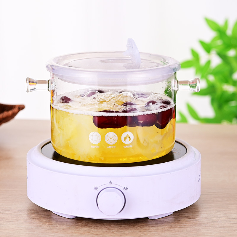Wholesale household glass stew POTS, large-capacity high-temperature resistant double-ear glass soup POTS, electric ceramic stoves, heating transparent health POTS full figure