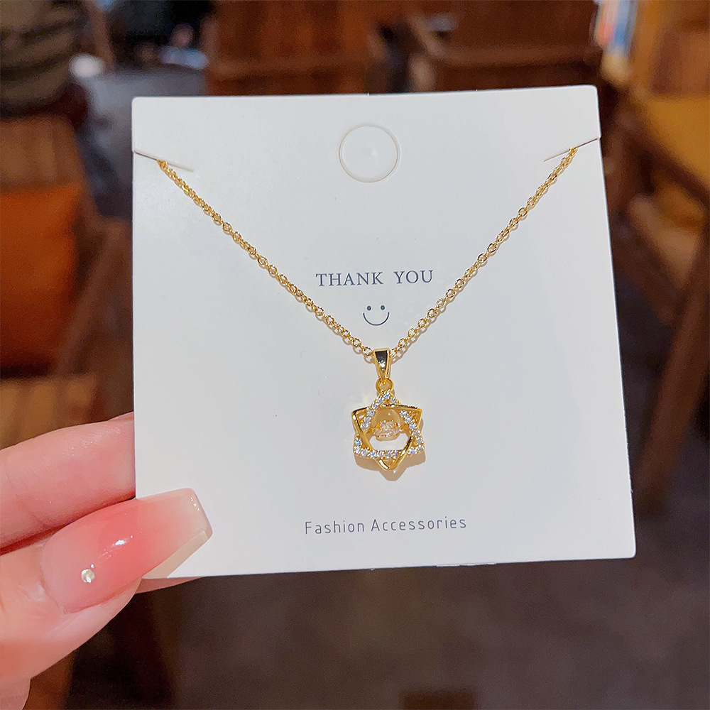 Light luxury hexagonal star dynamic necklace for women, trendy on Instagram, super fairy-like, versatile, elegant and fresh titanium steel collarbone chain wholesale full figure