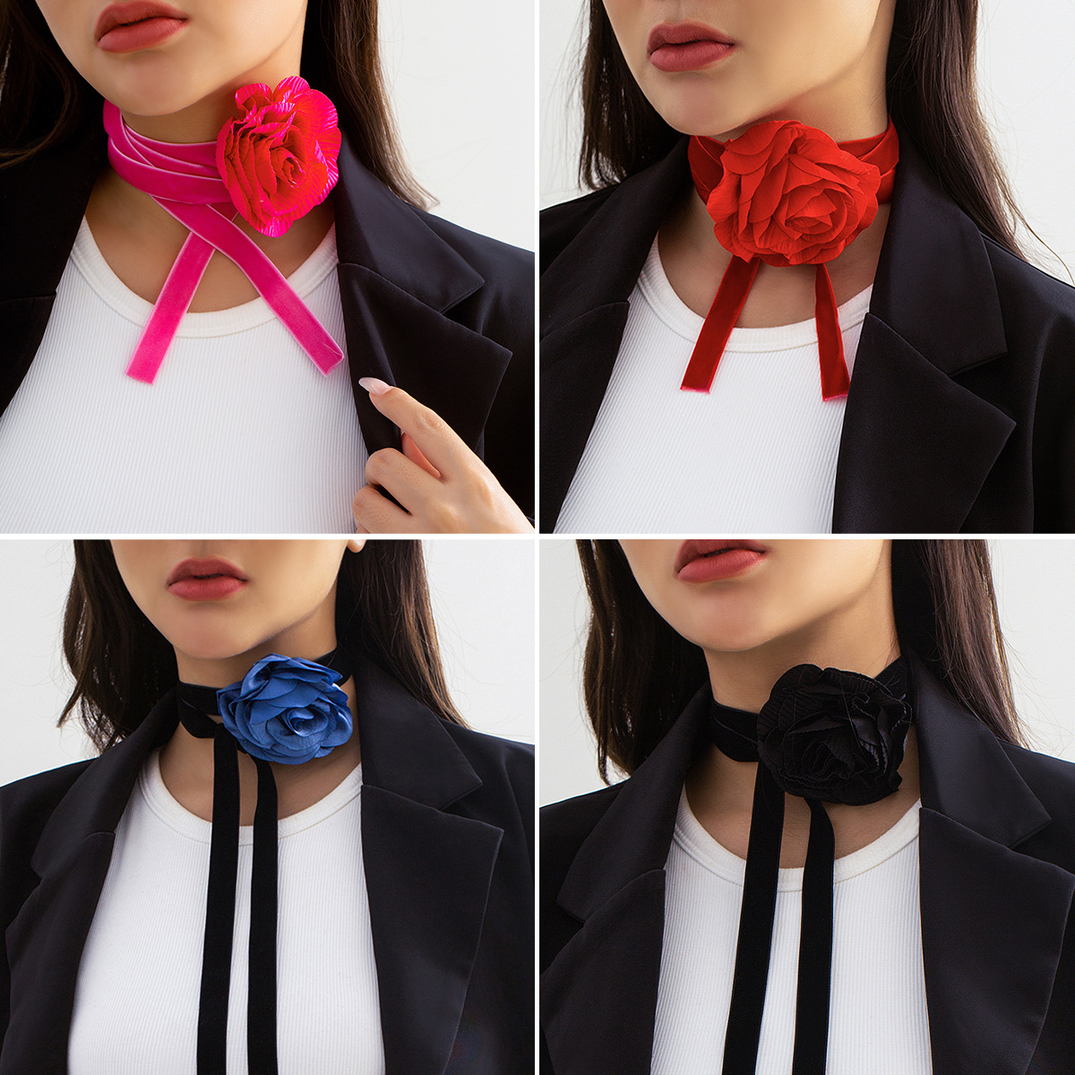 European and American cross-border jewelry velvet flower collar rose choker plant big red flower women's necklace details Picture
