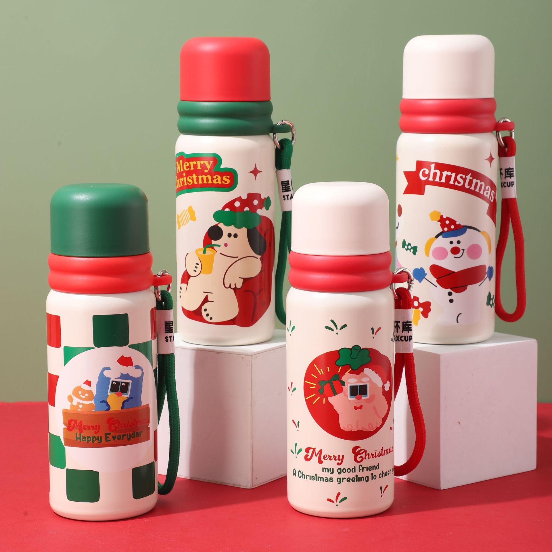 New food-grade 316 stainless steel bullet-shaped insulated cup, festive Christmas series cartoon cute children's water cup full figure