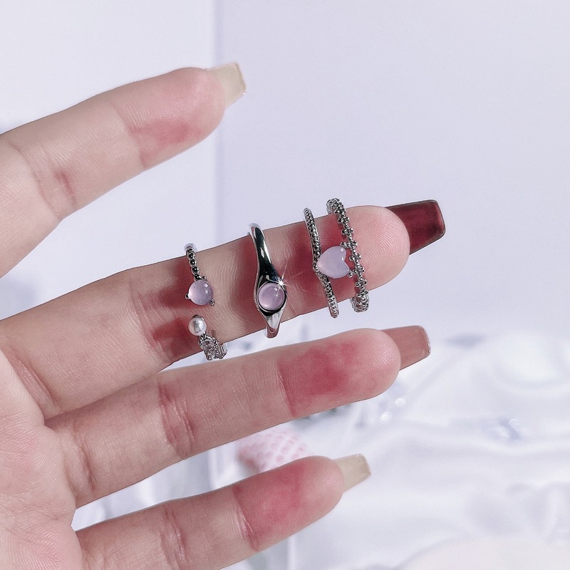 Simple double-layer pink tender heart sweet and cool style open ring, fashionable Instagram niche design, exquisite and versatile ring trend Specification drawing