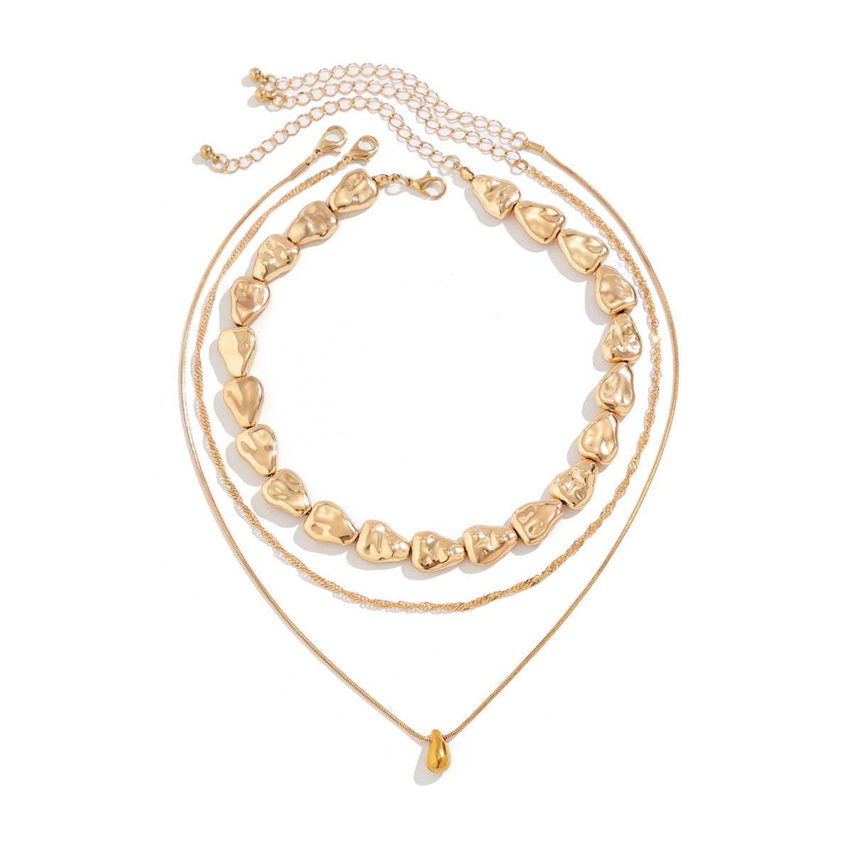 European and American cross-border jewelry: simple water drop hanging flat round beaded collarbone chain, personalized metal style necklace necklace Item Picture