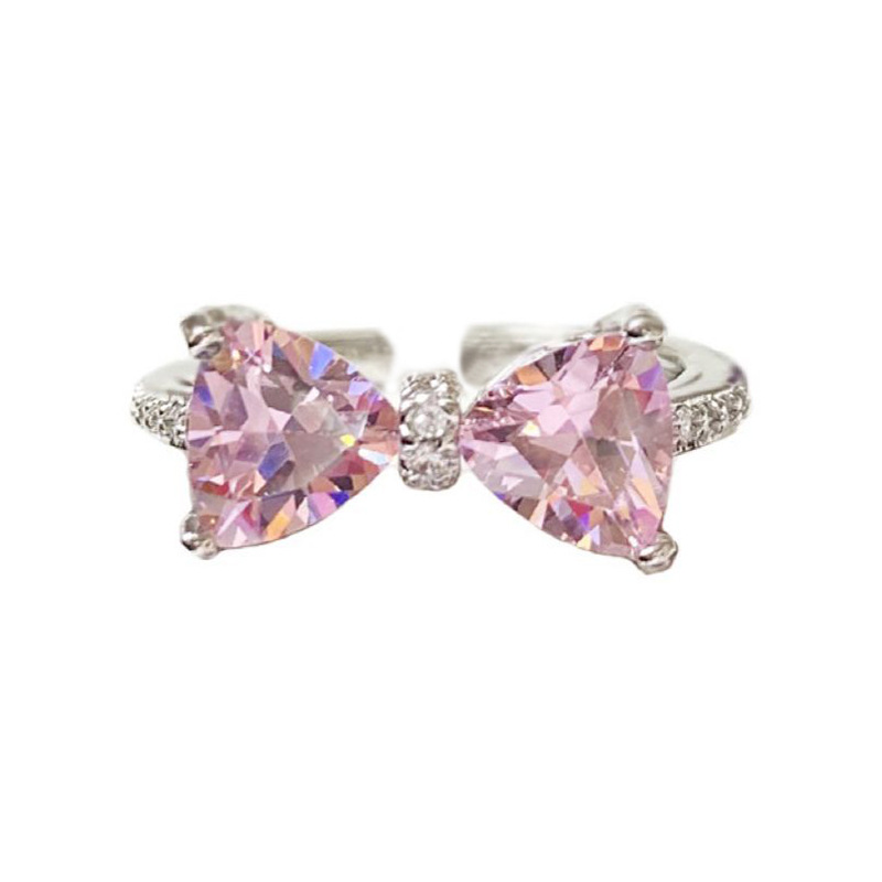 A niche and high-end style with an open index finger, a pink bow, delicate and slightly inlaid sweet girl ring, a French simple ring Item Picture