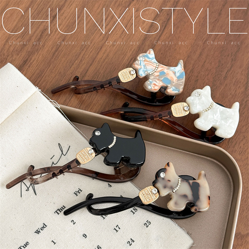 Korean-style acetic acid dog Twisty hair clips for women with a high-end feel 2025 new one-line grab hair clips with multiple hair clips and hair accessories for summer Specification drawing