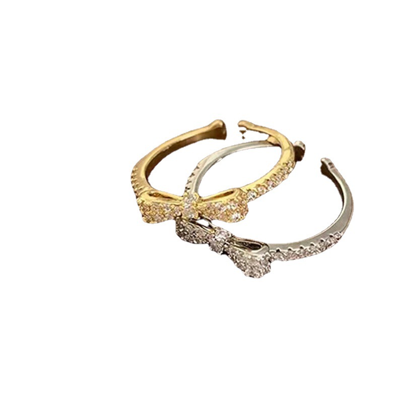 Zircon bow light luxury open ring for women, a Korean niche retro, simple and versatile, elegant ring Item Picture