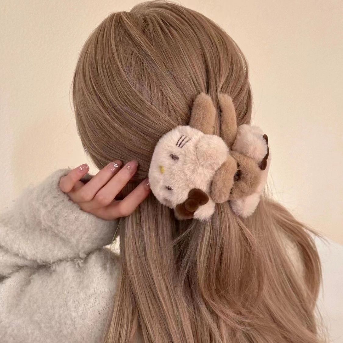 New sweet and cute double-sided kt bow plush grab clip, cartoon and adorable shark clip, high appearance level hair clip full figure