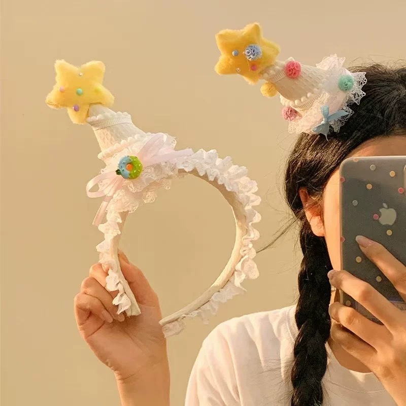 Cute star hat headband, birthday party photo headband, Lolita hairpin, hair clip, top clip, hair accessory, head accessory Specification drawing